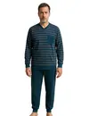 Gentlemen  heren pyjama velours - Vhals - Streep - Warme winter pyjama