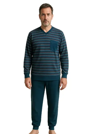 Gentlemen Velours heren pyjama - Vhals - Streep Gentlemen Velours heren pyjama - Vhals - Streep