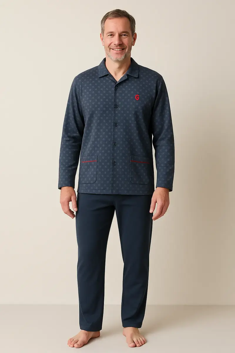Gentlemen tricot heren pyjama - doorknoop