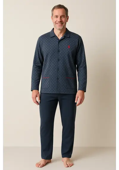 Gentlemen tricot heren pyjama - doorknoop Gentlemen tricot heren pyjama - doorknoop