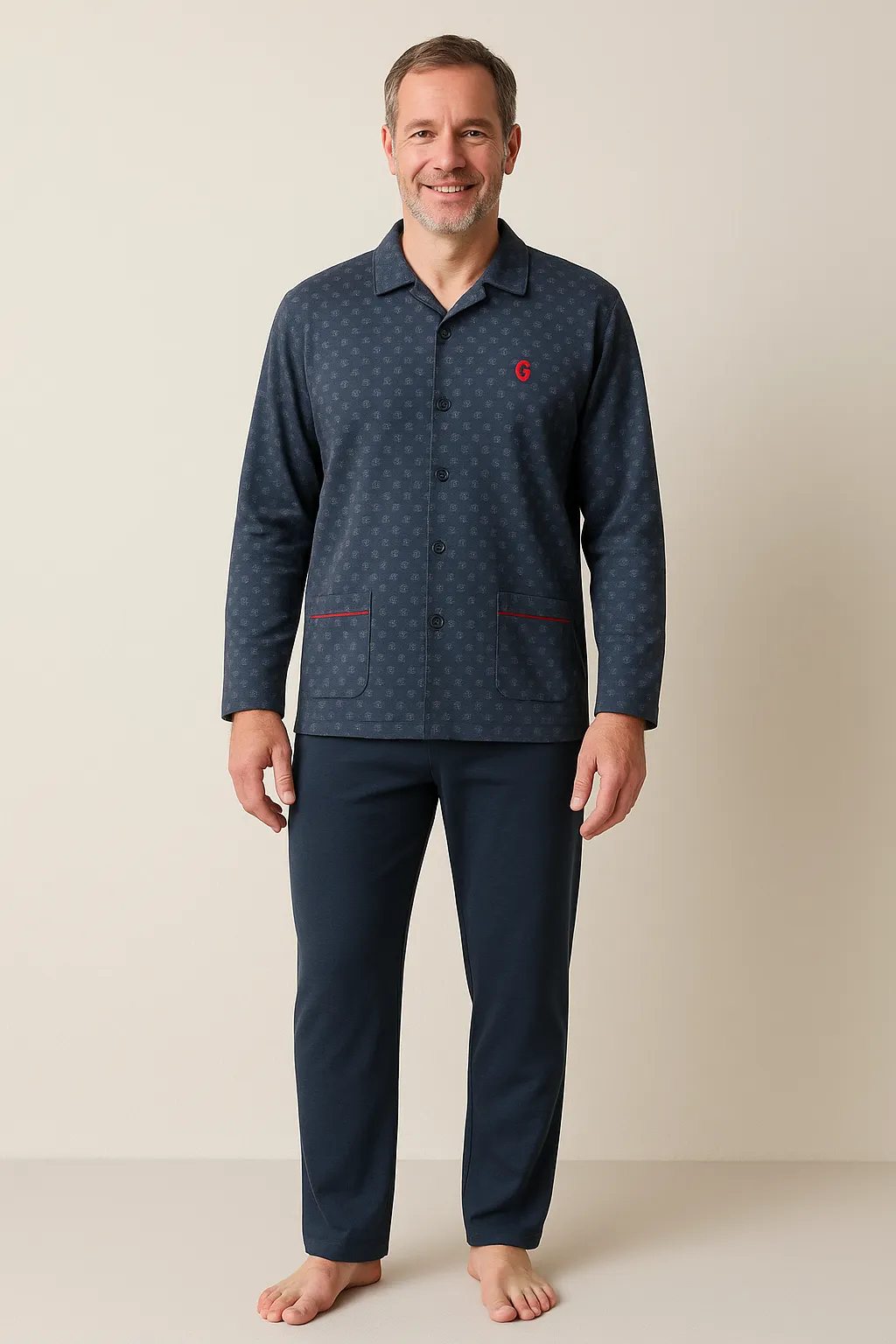 Gentlemen tricot heren pyjama - doorknoop