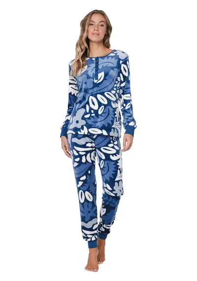 Pastunette warme dames pyjama Velours - Blue Bloom Pastunette warme dames pyjama Velours - Blue Bloom