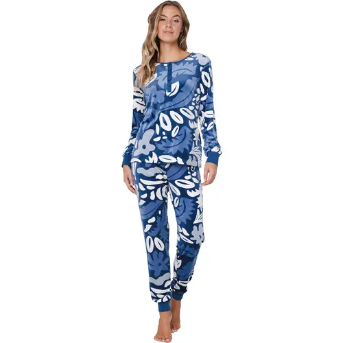 Pastunette warme dames pyjama Velours - Blue Bloom Pastunette warme dames pyjama Velours - Blue Bloom