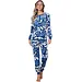 Pastunette warme dames pyjama Velours - Blue Bloom - Winter blauwe pyjama vrouwen - Copy - Donkerblauw