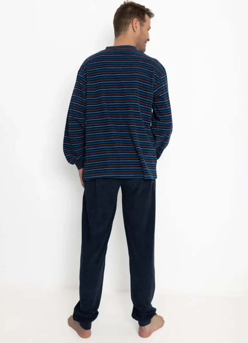 Outfitter Badstof heren pyjama - Winter streep - Warme winter pyjama