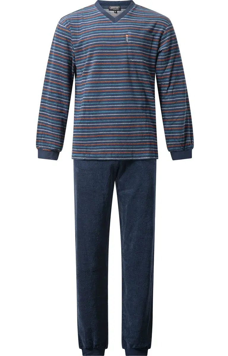 Outfitter Badstof heren pyjama - Winter streep - Warme winter pyjama