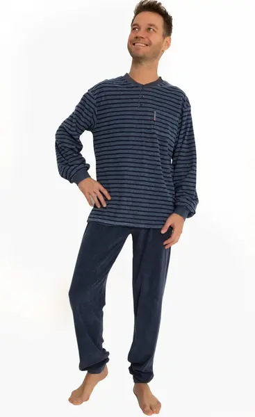 Outfitter Badstof heren pyjama - Dark stripe - Warme winter pyjama Outfitter Badstof heren pyjama - Dark stripe - Warme winter pyjama