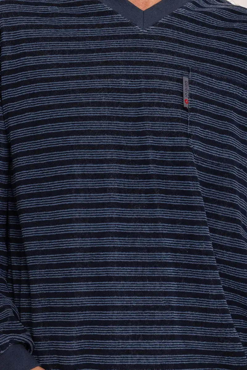 Outfitter Badstof heren pyjama - Dark stripe - Warme winter pyjama