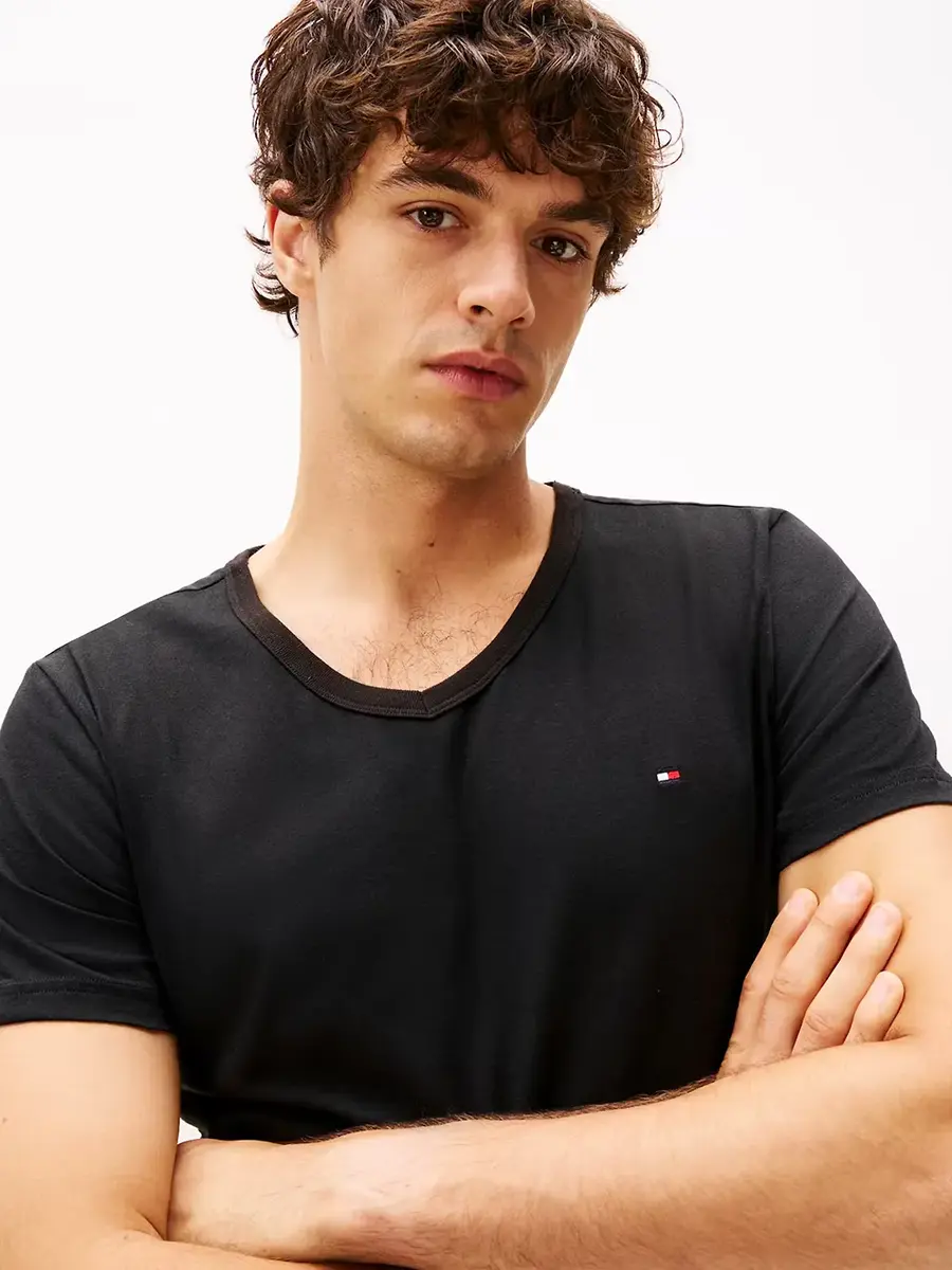 Tommy Hilfiger Heren Katoenen T-Shirt - Basic ondershirts korte mouw - V-hals