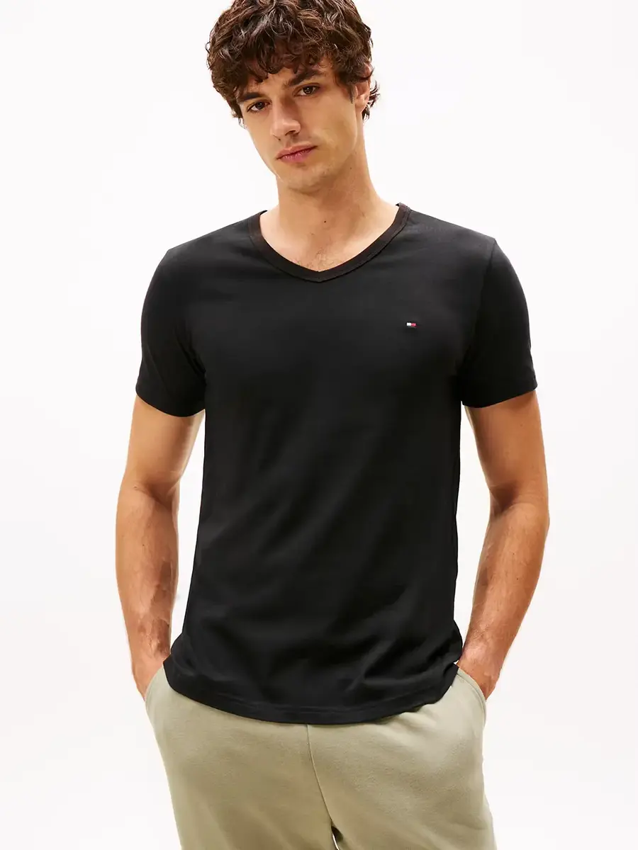 Tommy Hilfiger Heren Katoenen T-Shirt - Basic ondershirts korte mouw - V-hals
