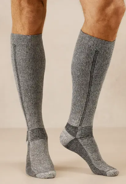 Basset kniekous thermo wol heren - grijs - Hoge warm winter sokken