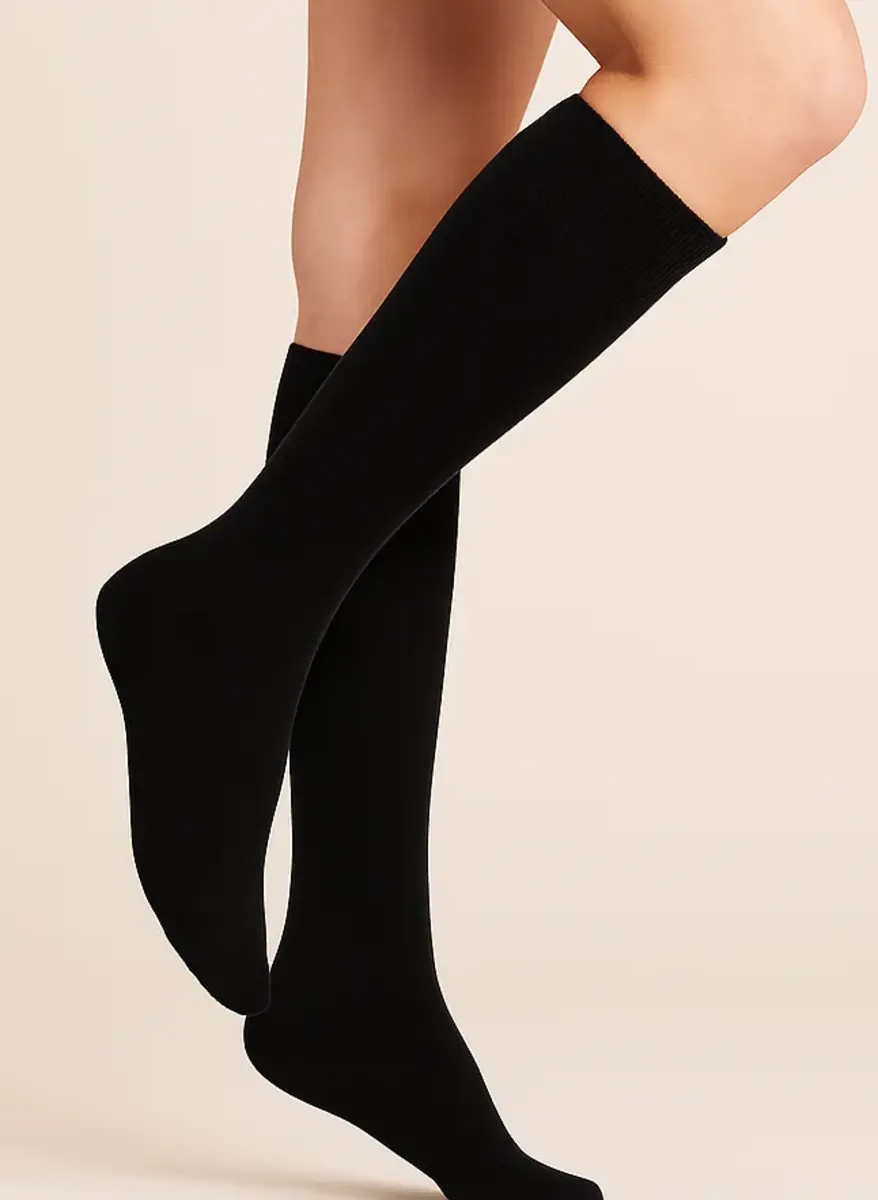 Teckel 2-paar dames kniekous - Katoenen hoge zwarte sokken