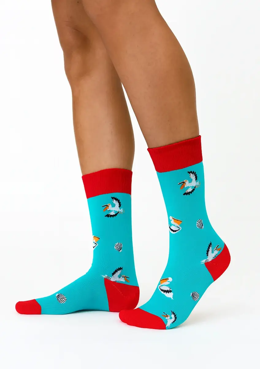 Benyson Sokken Pelicaan - Organisch katoen 1- Paar - Vrolijke katoenen sokken met leuke en grappige print - Dames - Heren