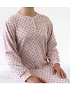 Tenderness fleece dames nachthemd lange mouw - Pink - roze warme winter nachtjapon