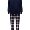 Pastunette Heren Fleece pyjama - Blauwe Ruit - Warme winter pyjama mannen