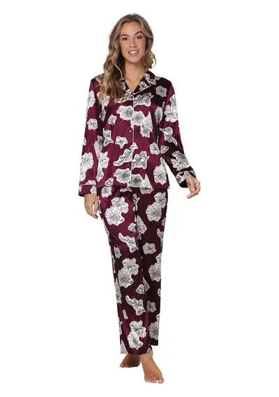 Pastunette Dames Pyjama Satijn - Lange mouwen - Burgundy Pastunette Dames Pyjama Satijn - Lange mouwen - Burgundy