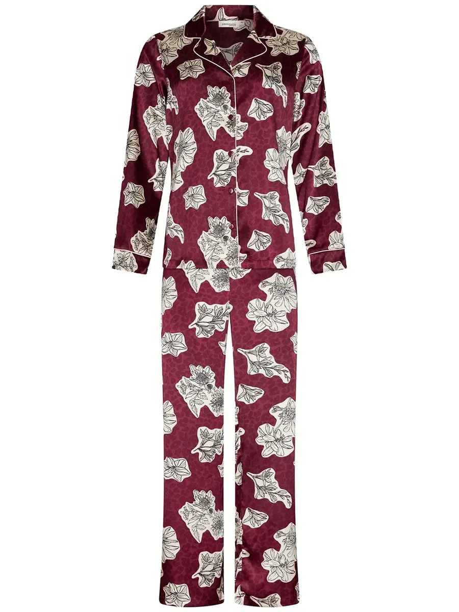 Pastunette Dames Pyjama Satijn - Lange mouwen - Burgundy