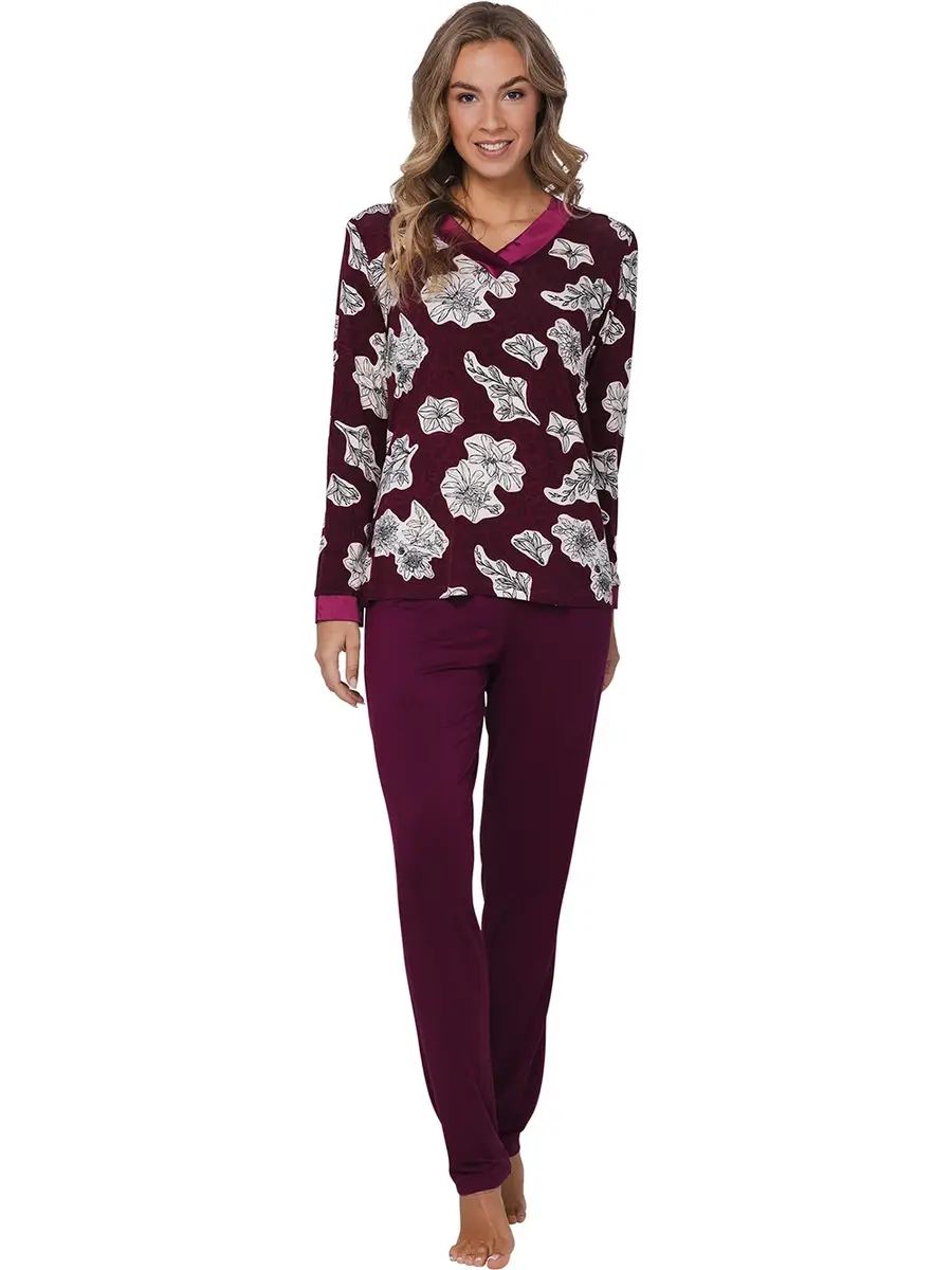 Pastunette premium dames pyjama lange mouwen - Viscose - Burgundy