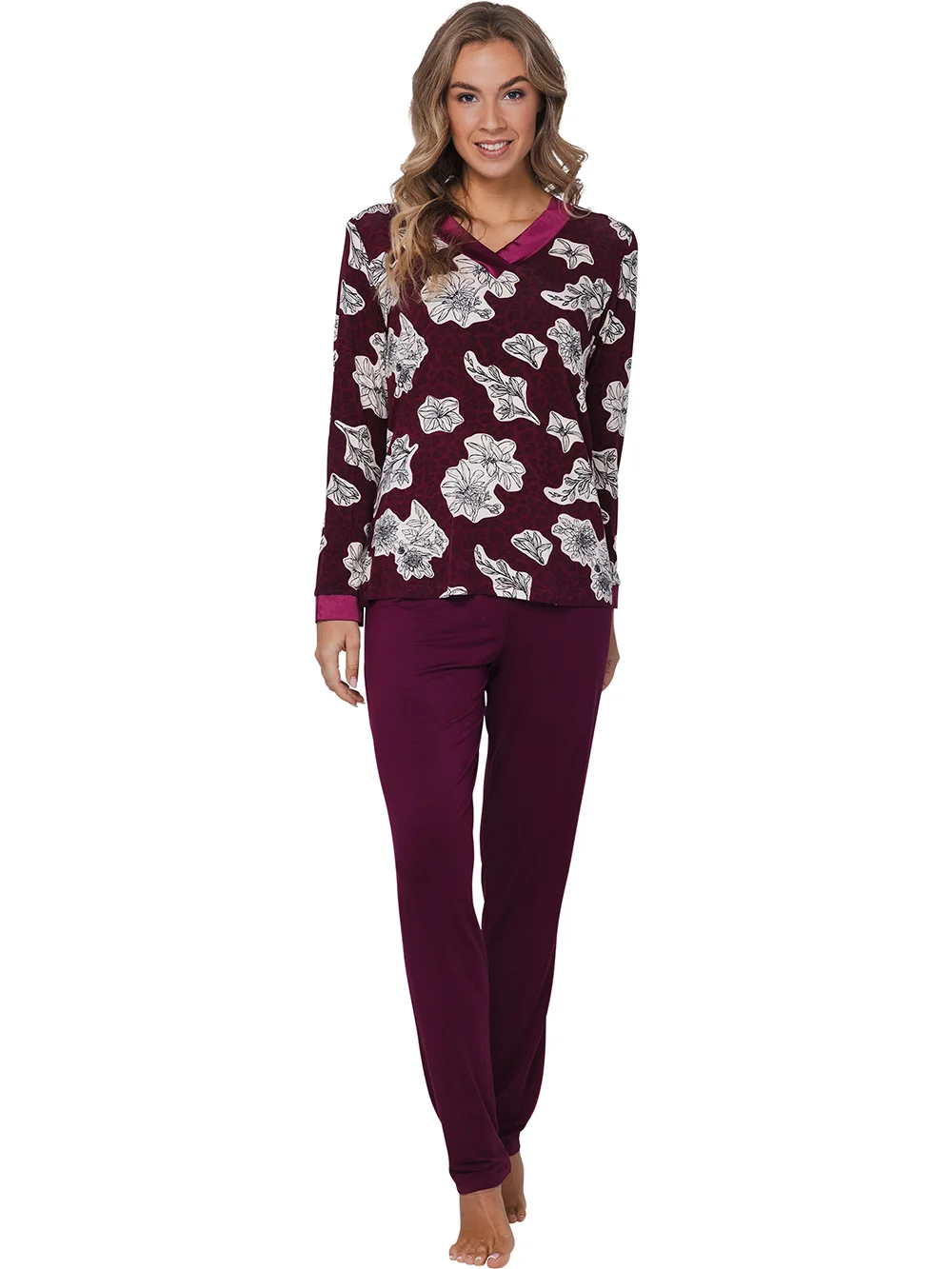 Pastunette premium dames pyjama lange mouwen - Viscose - Burgundy