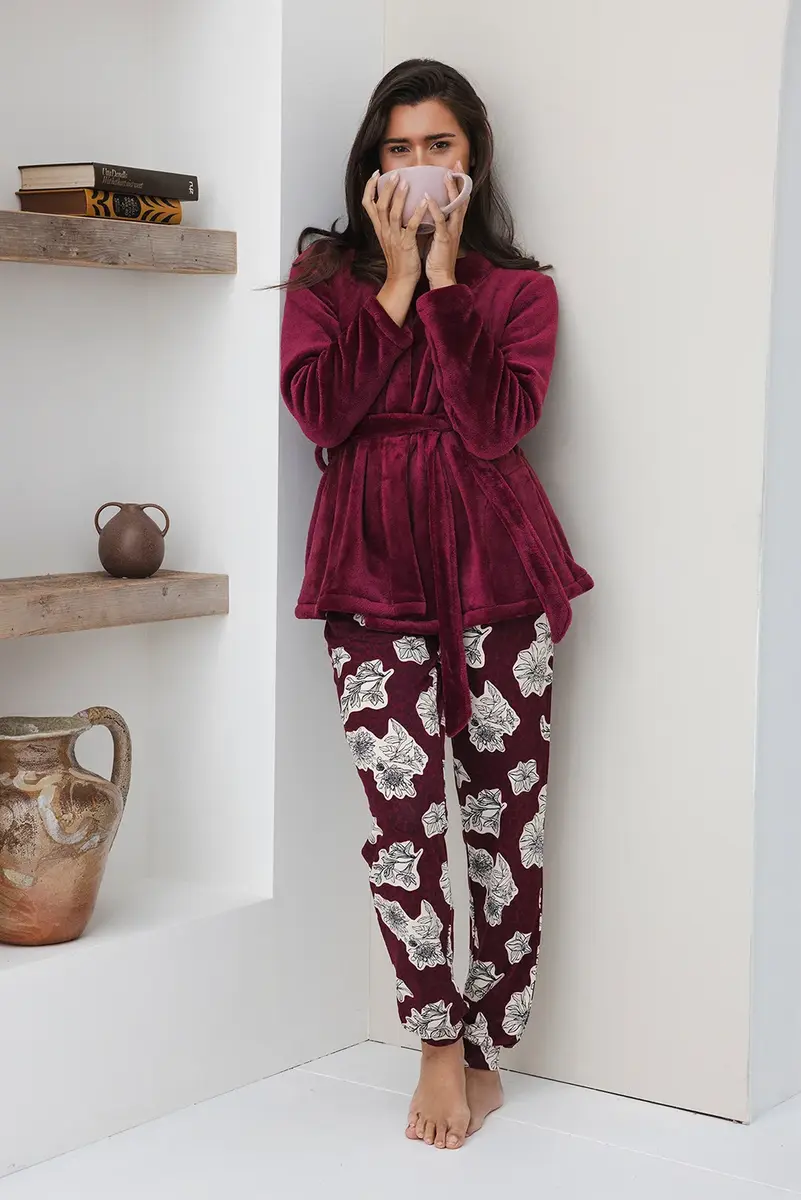 Pastunette premium dames pyjama lange mouwen - Viscose - Burgundy