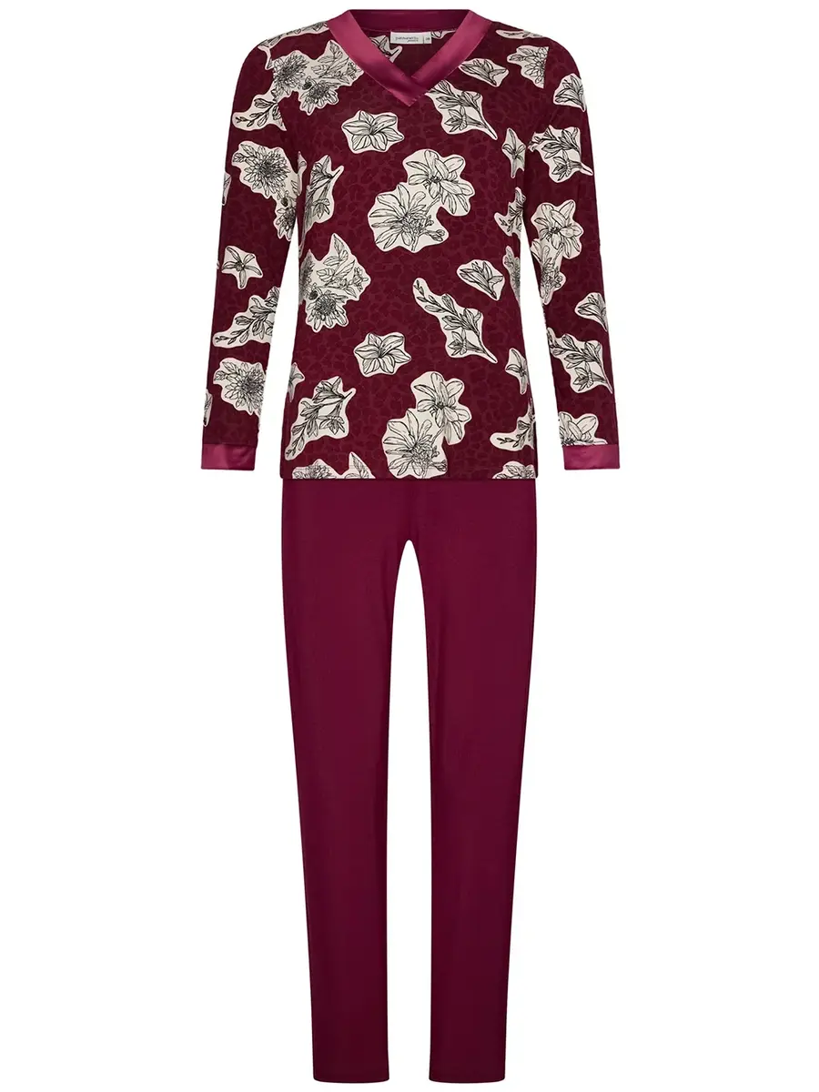 Pastunette premium dames pyjama lange mouwen - Viscose - Burgundy