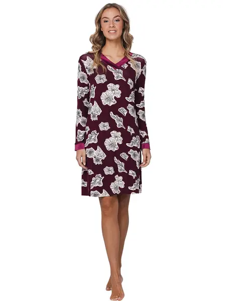 Pastunette Premium viscose dames nachthemd - Burgundy - Luxe nachtjapon