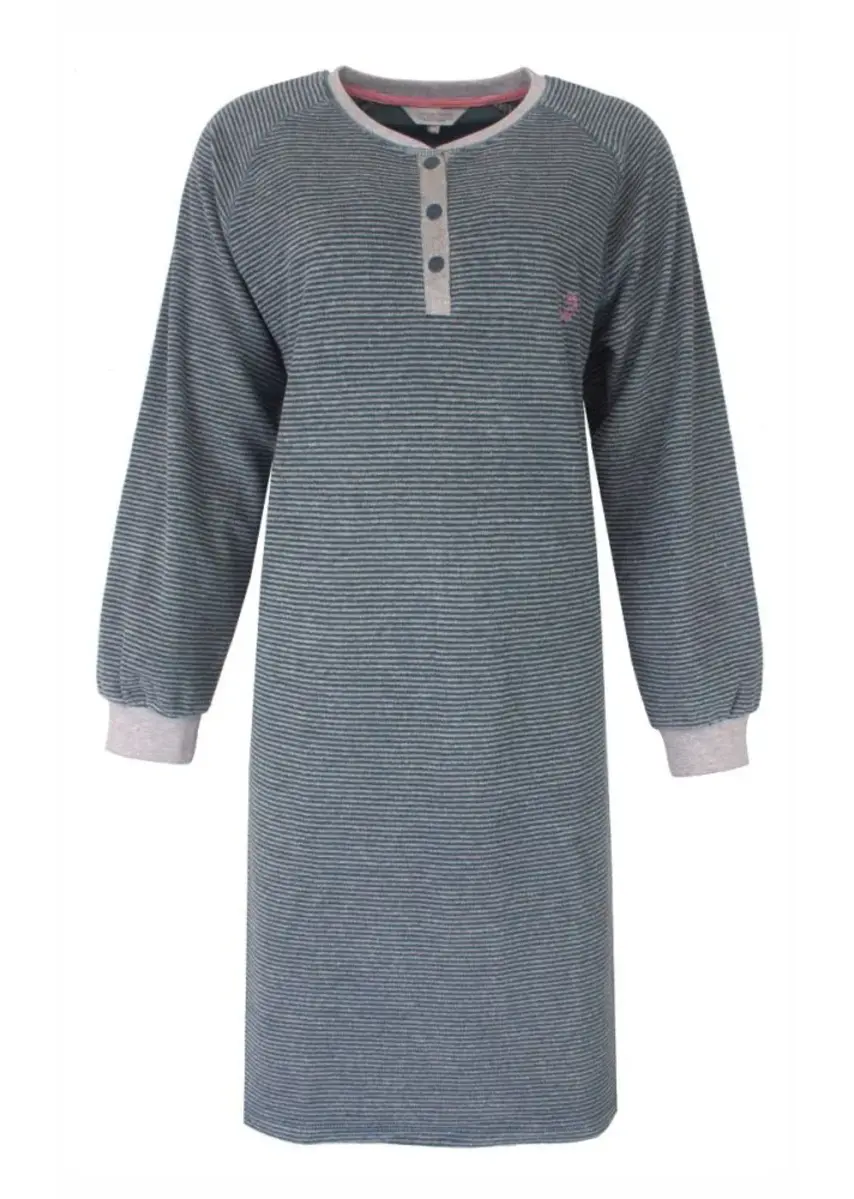 Tenderness badstof dames nachthemd lange mouw - Petrol