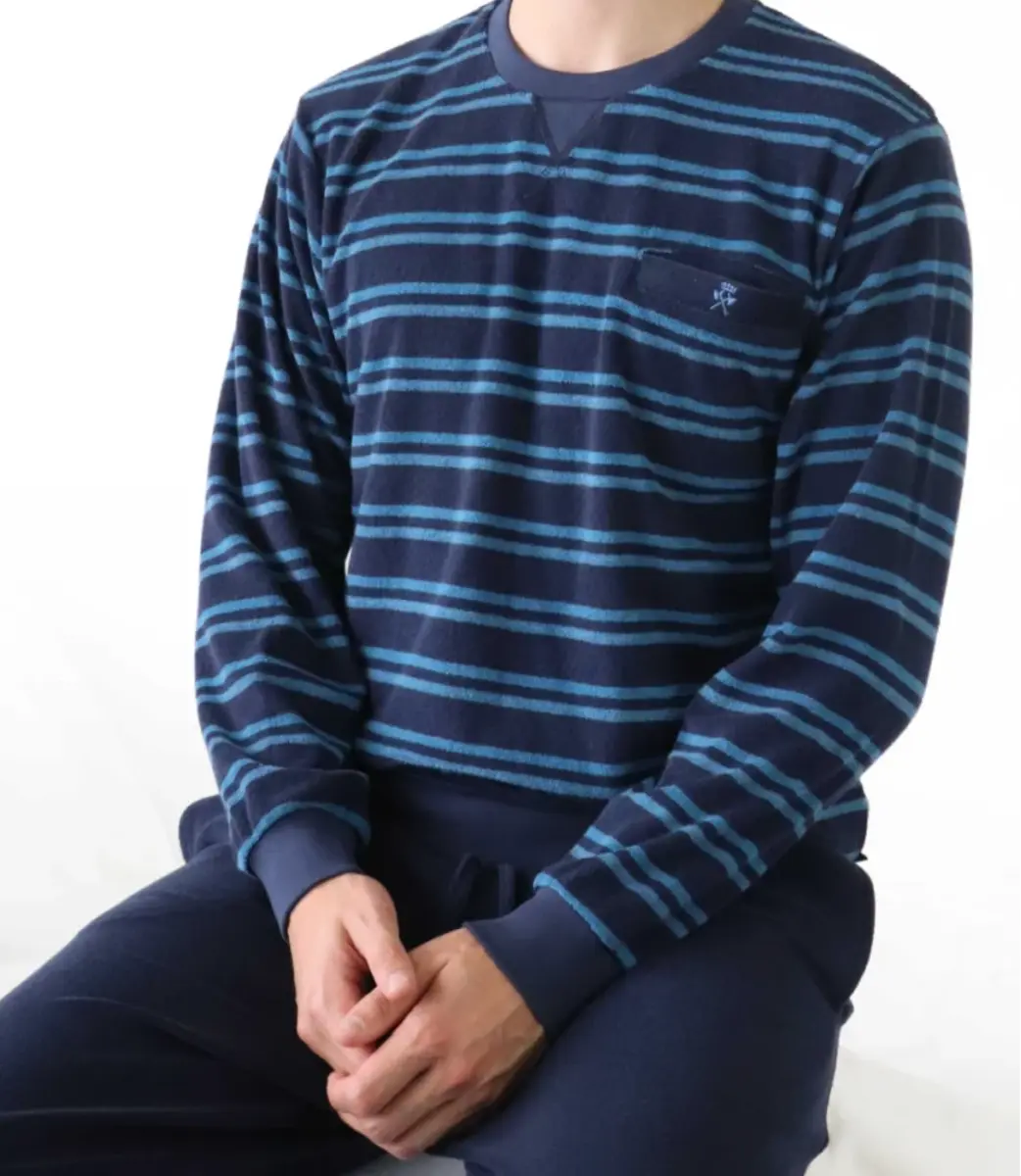 Paul Hopkins Badstof pyjama heren - Blue Stripe