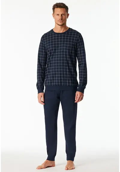 Schiesser heren pyjama extra lang - Blauw Ruit- NOS -