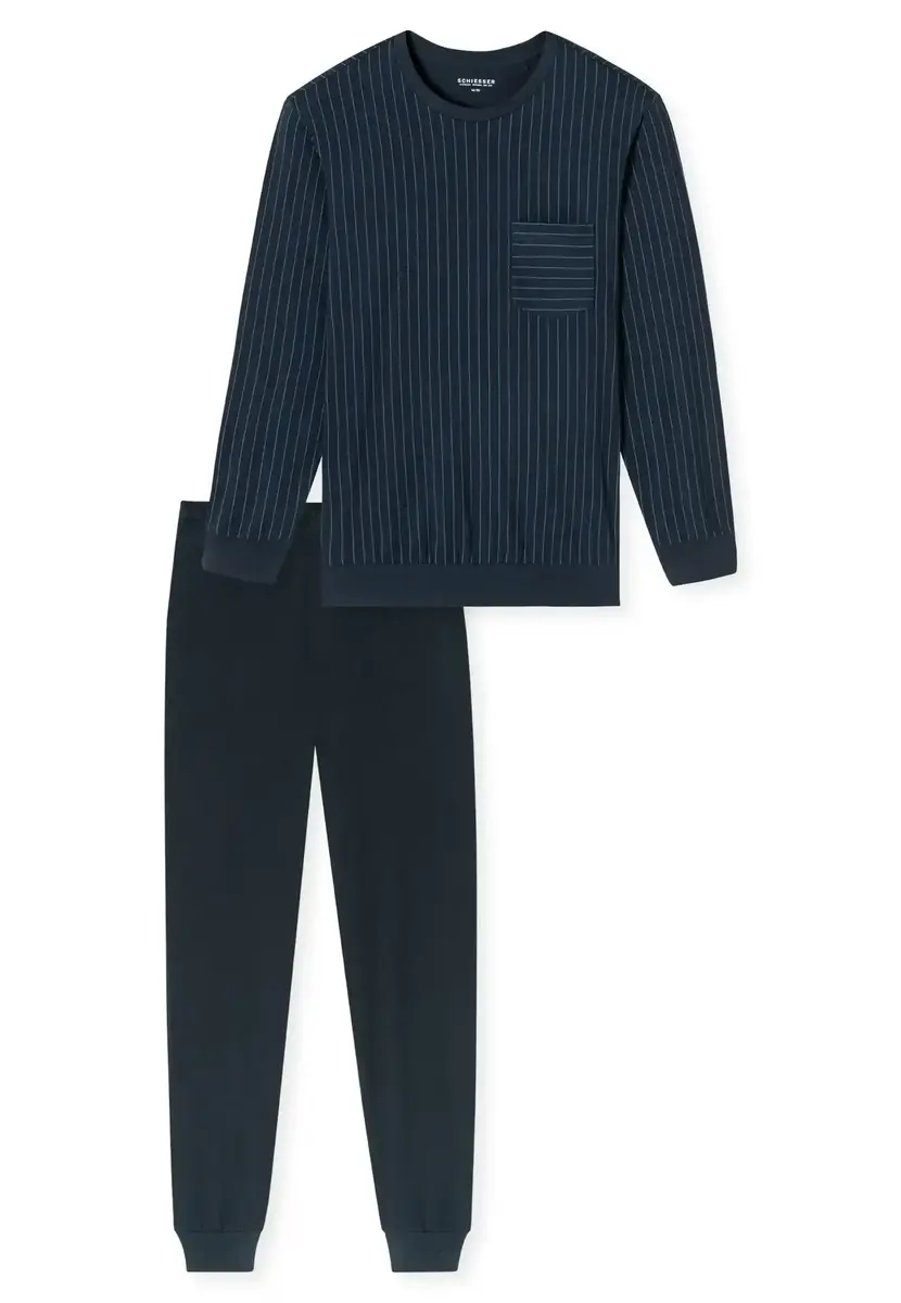 Schiesser heren pyjama extra lang - Donkerblauw - Comfort Essentials