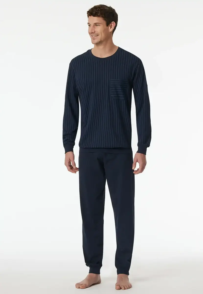 Schiesser heren pyjama extra lang - Donkerblauw - Comfort Essentials