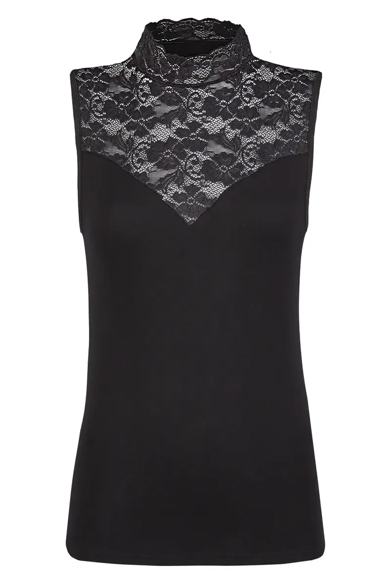 Nina von C dames Kanten Top - Blazershirt - Met Hoge hals - Dames kanten mouwloos ondershirt zonder mouwen Nina von C dames Kanten Top - Blazershirt - Met Hoge hals - Dames kanten mouwloos ondershirt zonder mouwen