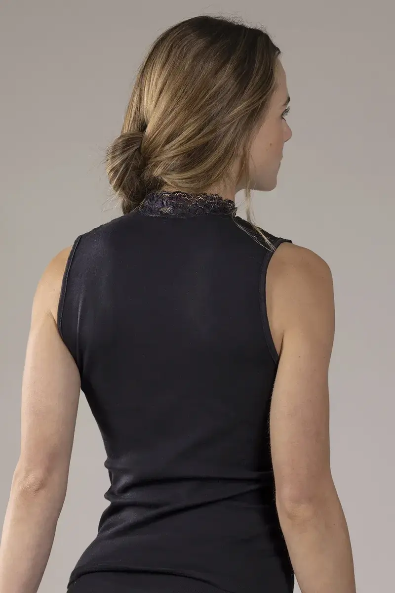 Nina von C dames Kanten Top - Blazershirt - Met Hoge hals - Dames kanten mouwloos ondershirt zonder mouwen Nina von C dames Kanten Top - Blazershirt - Met Hoge hals - Dames kanten mouwloos ondershirt zonder mouwen