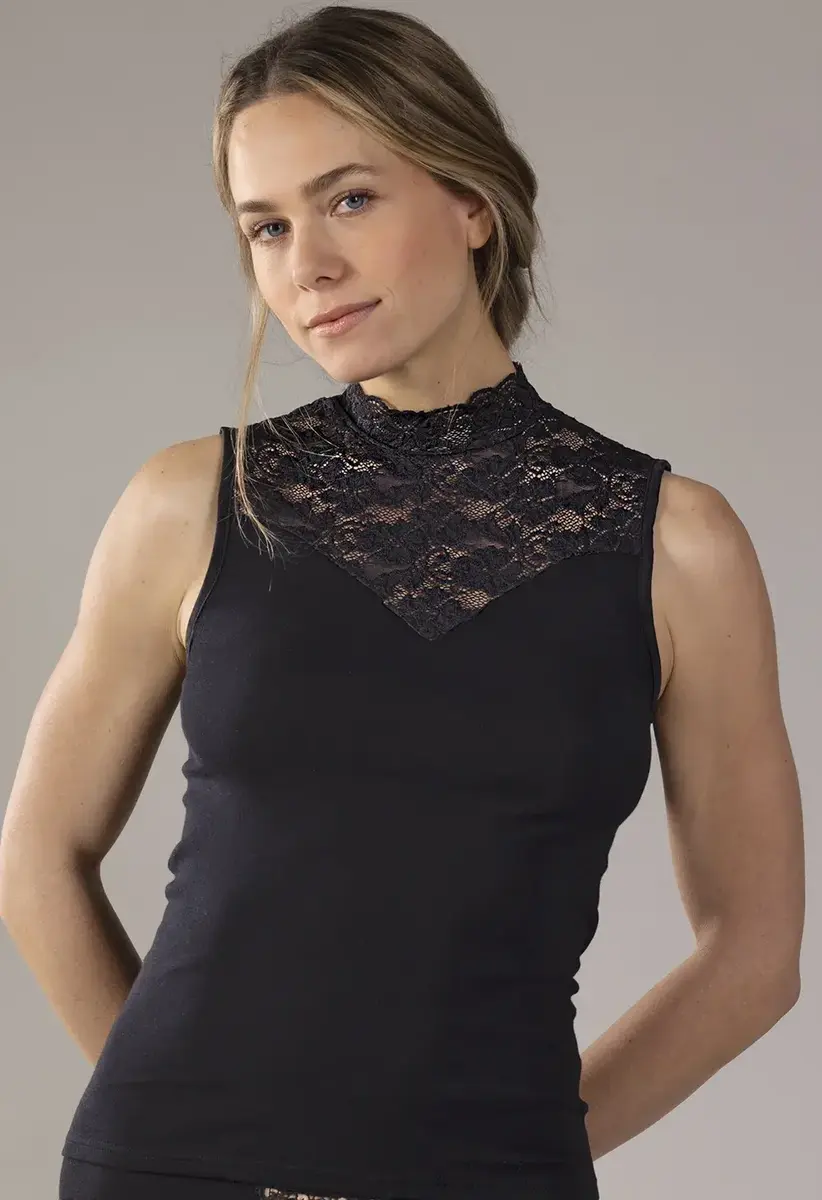 Nina von C dames Kanten Top - Blazershirt - Met Hoge hals - Dames kanten mouwloos ondershirt zonder mouwen Nina von C dames Kanten Top - Blazershirt - Met Hoge hals - Dames kanten mouwloos ondershirt zonder mouwen