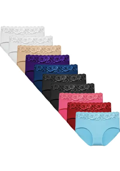 Fine Woman 10-pak dames taille slip kant - Katoen Fine Woman 10-pak dames taille slip kant - Katoen