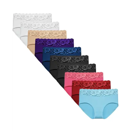 Fine Woman 10-pak dames taille slip kant - Katoen Fine Woman 10-pak dames taille slip kant - Katoen