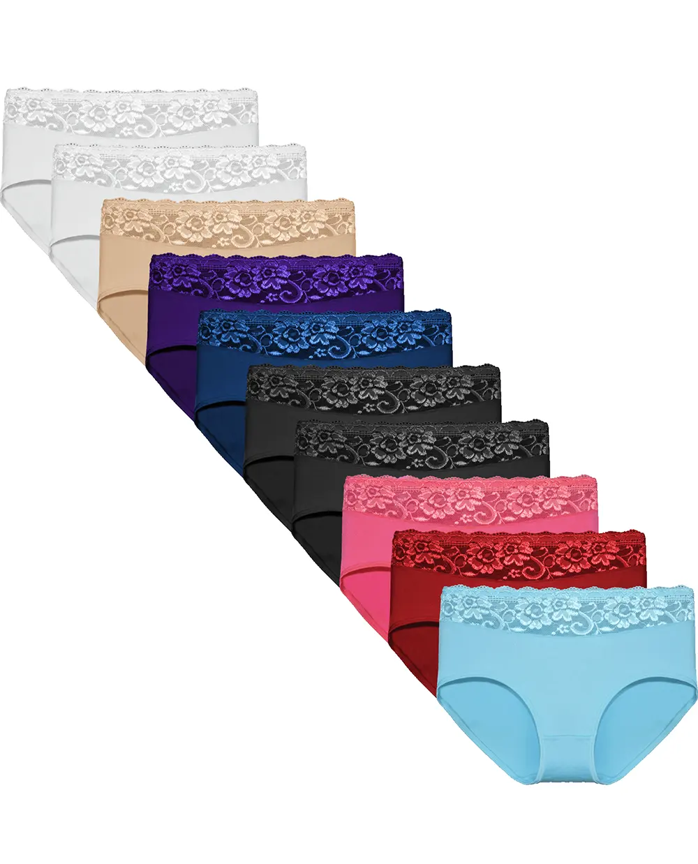 Fine Woman 10-pak dames taille slip kant - Katoen