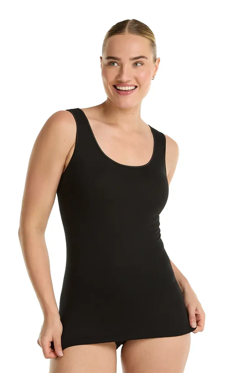 Ten Cate dames singlet / Hemd - 32286 - Biologisch katoenen onderhemd - Brede bandjes - Wit - Zwart - Huidskleur