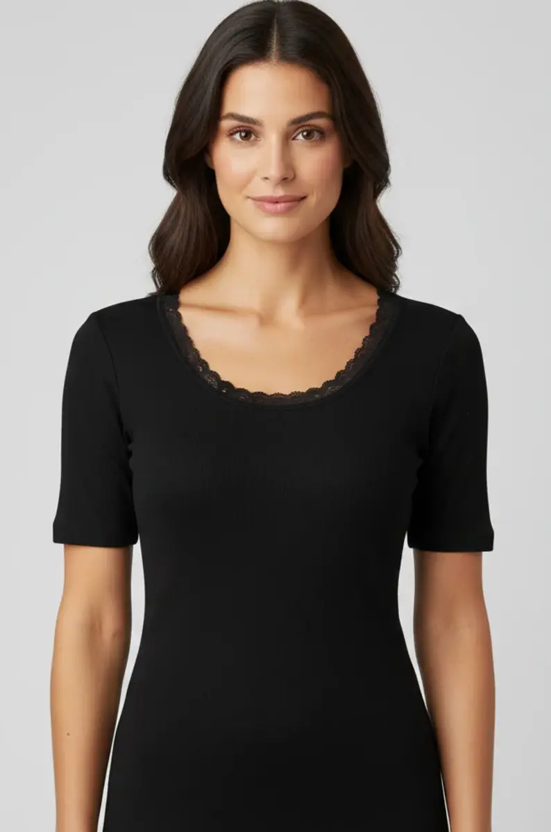 Ten Cate dames thermo shirt korte mouw - Kant - Warm thermo ondergoed dames - Diepe hals