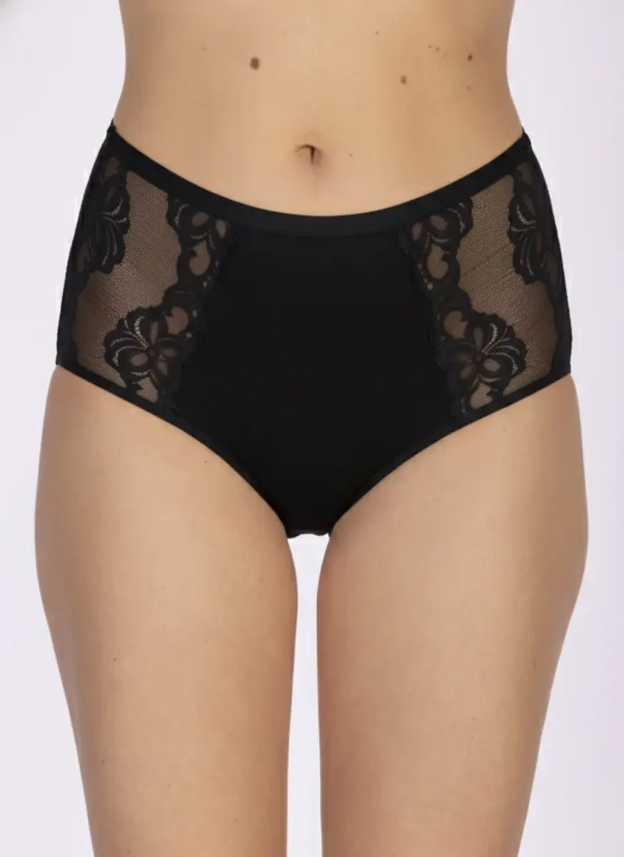 Nina von C dames maxi-taille slip kant - Hoge kanten dames slip - Elastisch katoenen onderbroek