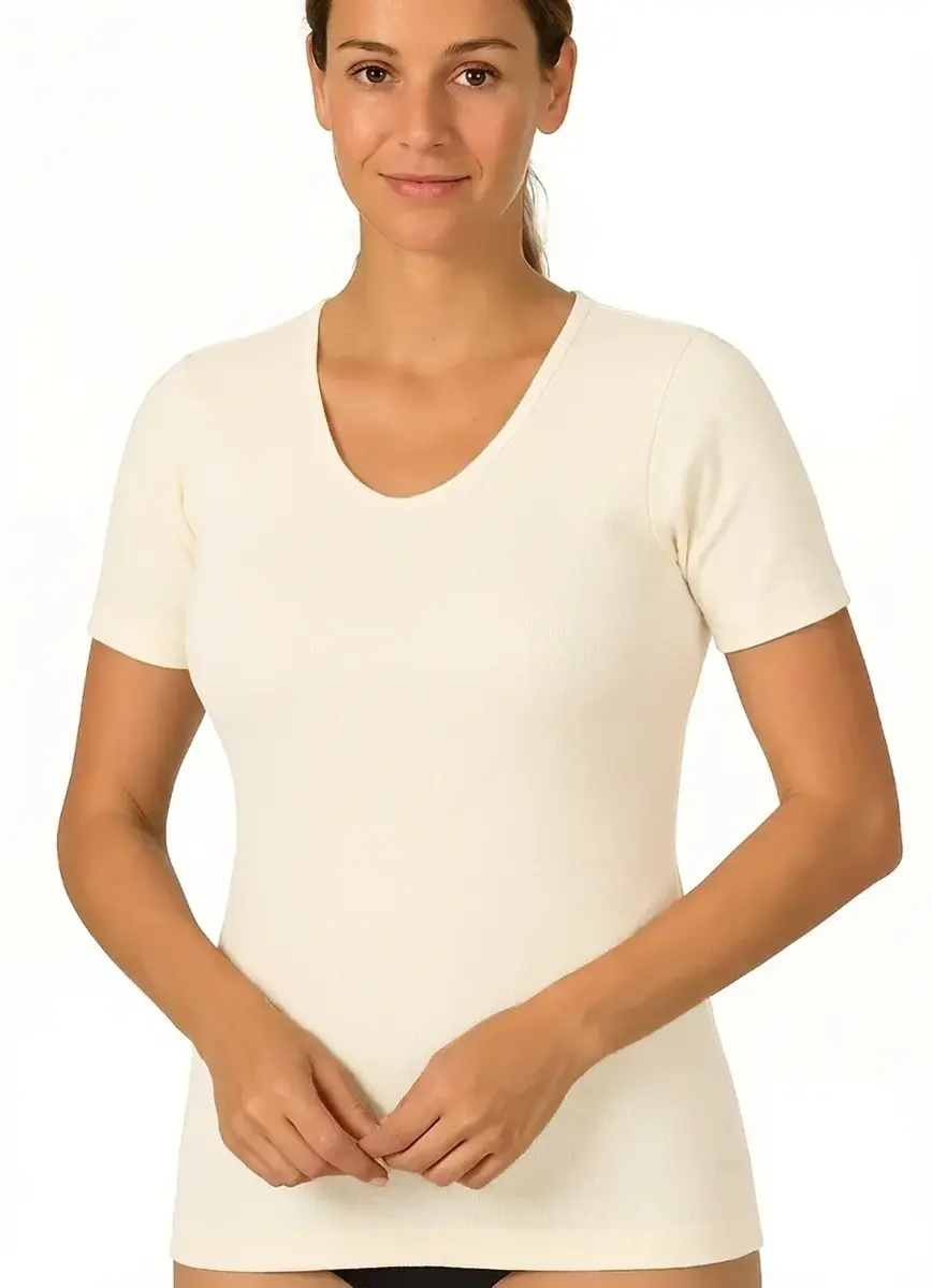 Entex dames thermo T-shirt korte mouw - Diepe ronde hals - Warm Wollen ondershirt Entex dames thermo T-shirt korte mouw - Diepe ronde hals - Warm Wollen ondershirt