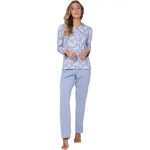 Pastunette dames katoenen pyjama lange mouwen - Blauw