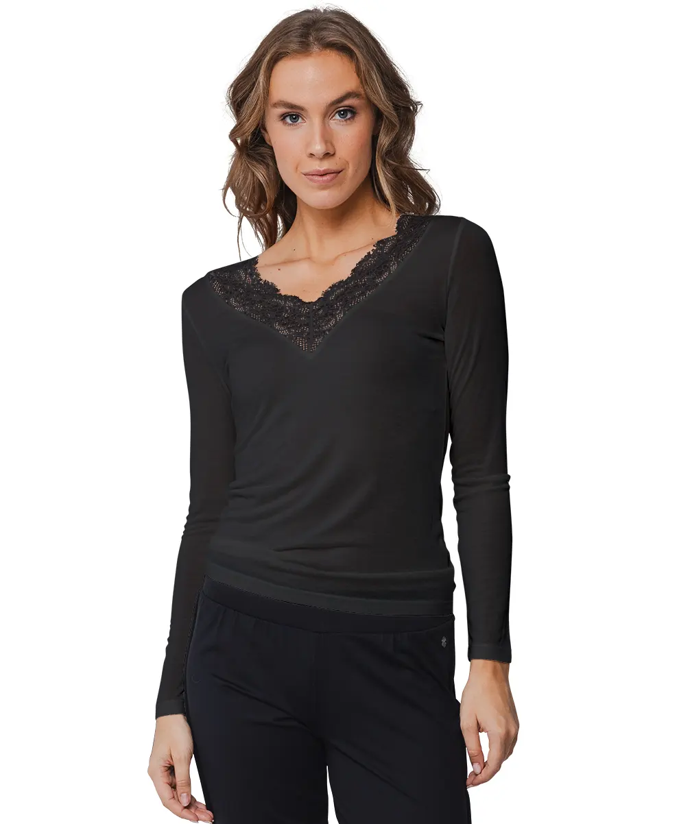 Pastunette wollen/modal kanten dames shirt lange mouw