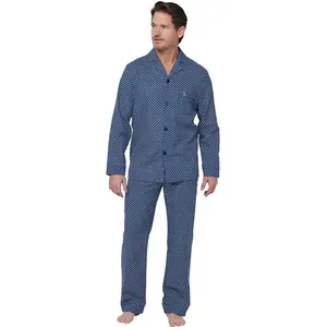 Robson Flanellen Heren Pyjama met knoopsluiting  - Donkerblauw