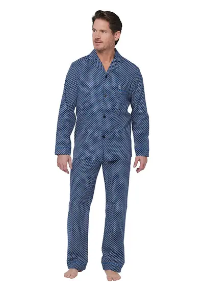 Robson Flanellen Heren Pyjama met knoopsluiting - Donkerblauw Robson Flanellen Heren Pyjama met knoopsluiting - Donkerblauw