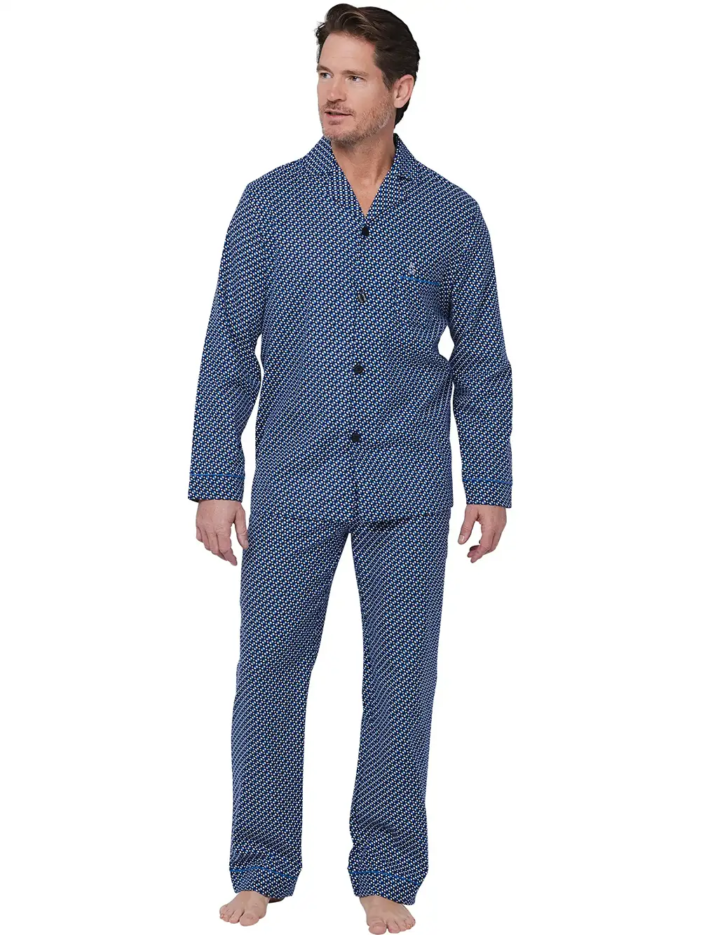 Robson Flanellen Heren Pyjama met knoopsluiting  - Donkerblauw
