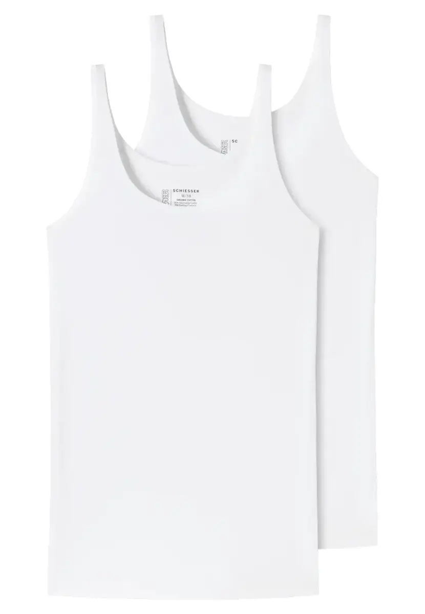 Schiesser 2-Pack dames hemden - Organic 95/5 - Basics - Biologisch katoenen vrouwen hemdjes - Onderhemd met brede bandjes Schiesser 2-Pack dames hemden - Organic 95/5 - Basics - Biologisch katoenen vrouwen hemdjes - Onderhemd met brede bandjes