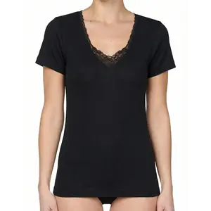 Entex dames thermo shirt korte mouw met kant - Wollen thermisch ondergoed dames