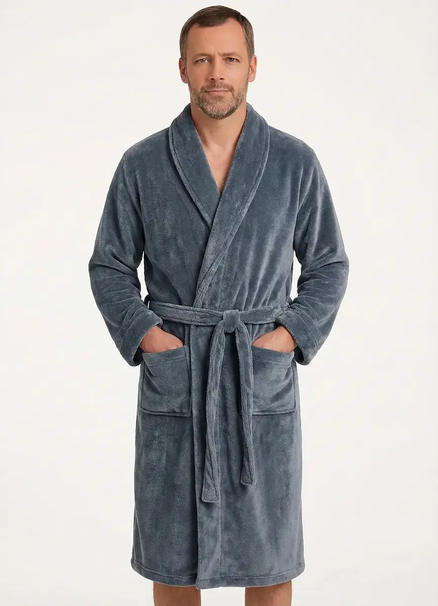 HL-tricot heren Fleece Badjas - Comfort - Warme winter ochtendjas - Zwart, Grijs, Donkerblauw HL-tricot heren Fleece Badjas - Comfort - Warme winter ochtendjas - Zwart, Grijs, Donkerblauw