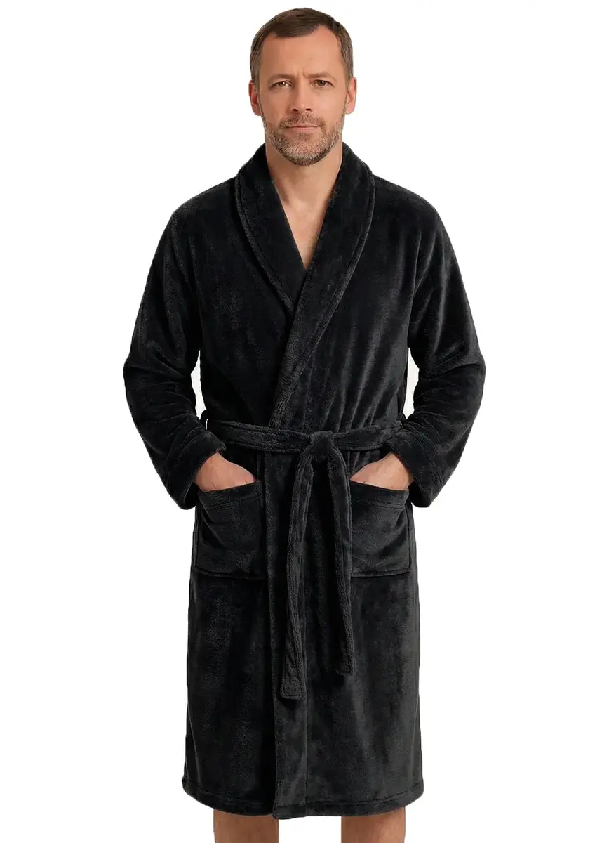 HL-tricot heren Fleece Badjas - Comfort - Warme winter ochtendjas - Zwart, Grijs, Donkerblauw HL-tricot heren Fleece Badjas - Comfort - Warme winter ochtendjas - Zwart, Grijs, Donkerblauw